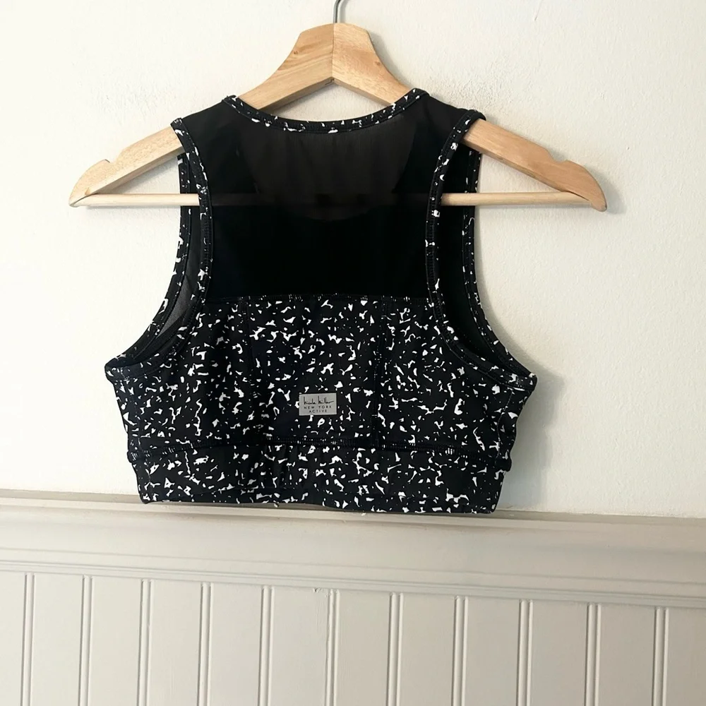 Nicole Miller Small Black White Speckled Mesh Padded Sports Bra